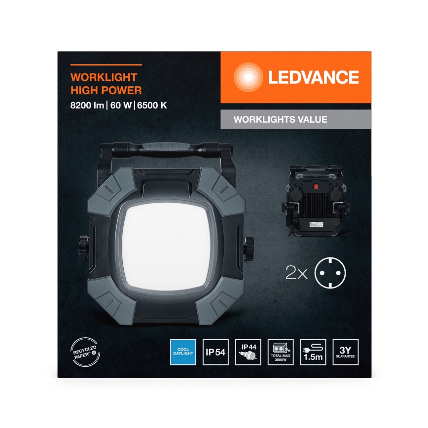 Ledvance - Lampada da lavoro a LED dimmerabile con 2 prese WORKLIGHT VALUE LED/60W/230V IP54