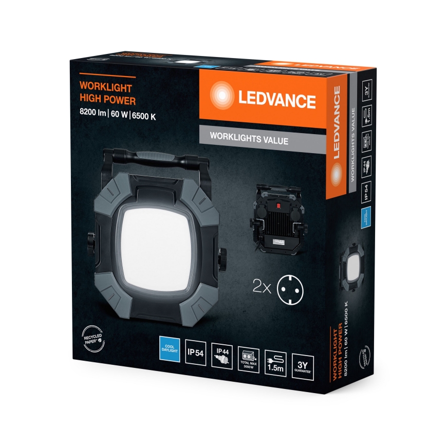 Ledvance - Lampada da lavoro a LED dimmerabile con 2 prese WORKLIGHT VALUE LED/60W/230V IP54