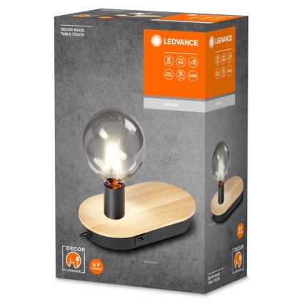 Ledvance - Lampada da tavolo touch con connettore USB DECOR WOOD 1xE27/8W/230V gomma di caucciù
