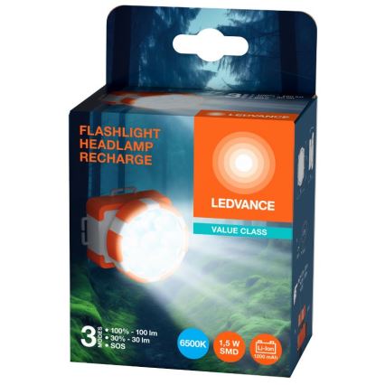 Ledvance - Lampada frontale LED ricaricabile FLASHLIGHT LED/1,5W/5V 1200 mAh