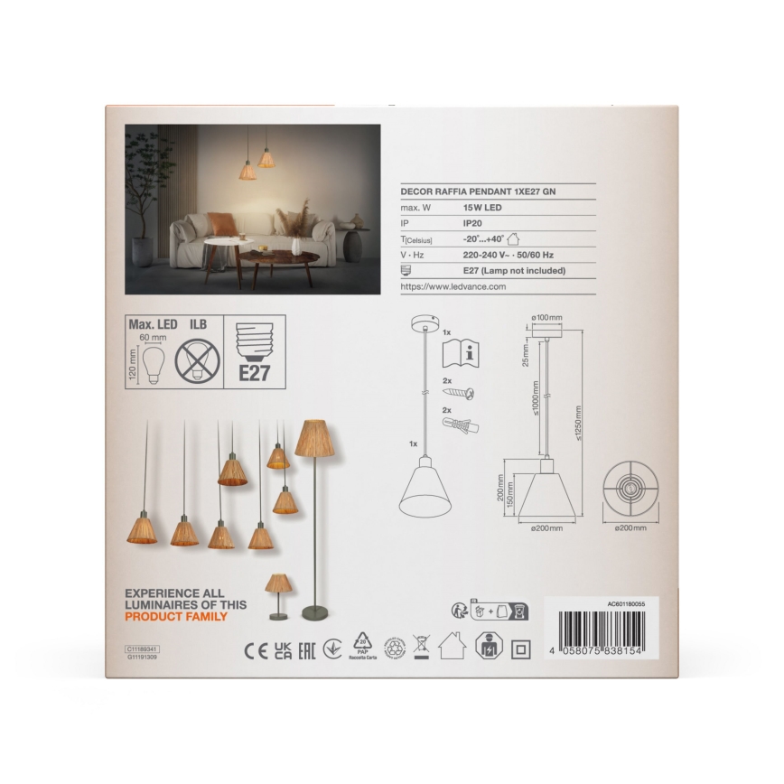 Ledvance - Lampadario a sospensione con filo DECOR RAFFIA 1xE27/15W/230V