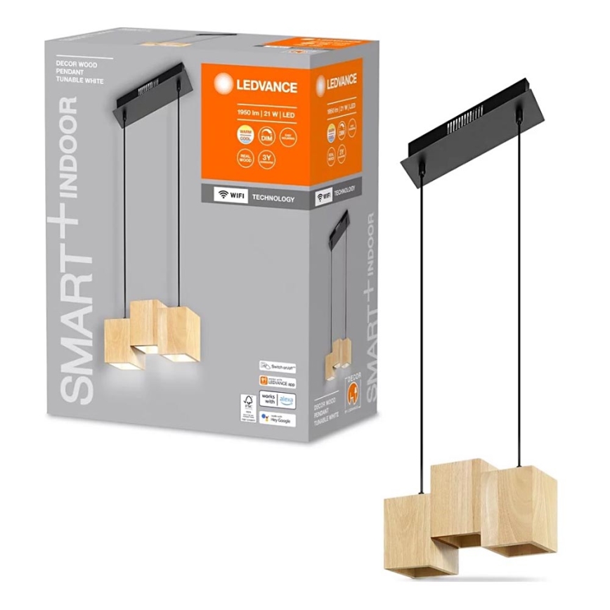 Ledvance - Lampadario LED dimmerabile su filo DECOR WOOD 3xLED/7W/230V Wi-Fi