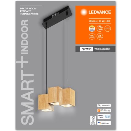 Ledvance - Lampadario LED dimmerabile su filo DECOR WOOD 3xLED/7W/230V Wi-Fi