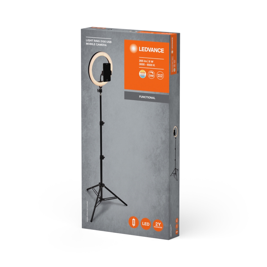 Ledvance - Lampada da terra dimmerabile a LED con un supporto e supporto per vlogging LED/6W/USB 3000/4000/6500K