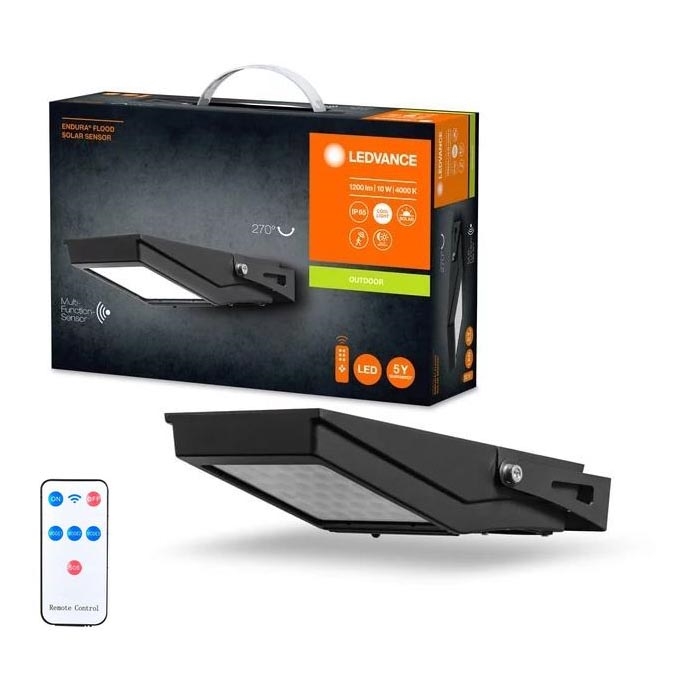 Ledvance - LED Proiettore solare da esterno con sensore di movimento e crepuscolare FLOOD LED/10W/3,6V 2000 mAh IP65 + telecomando