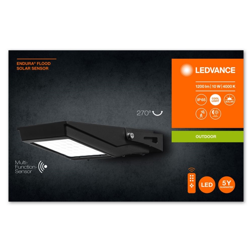 Ledvance - LED Proiettore solare da esterno con sensore di movimento e crepuscolare FLOOD LED/10W/3,6V 2000 mAh IP65 + telecomando