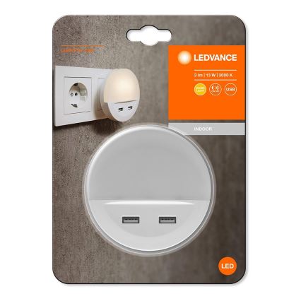 Ledvance - Luce notturna a LED in presa con sensore LUNETTA 2xUSB LED/13W/230V