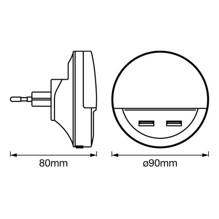 Ledvance - Luce notturna a LED in presa con sensore LUNETTA 2xUSB LED/13W/230V