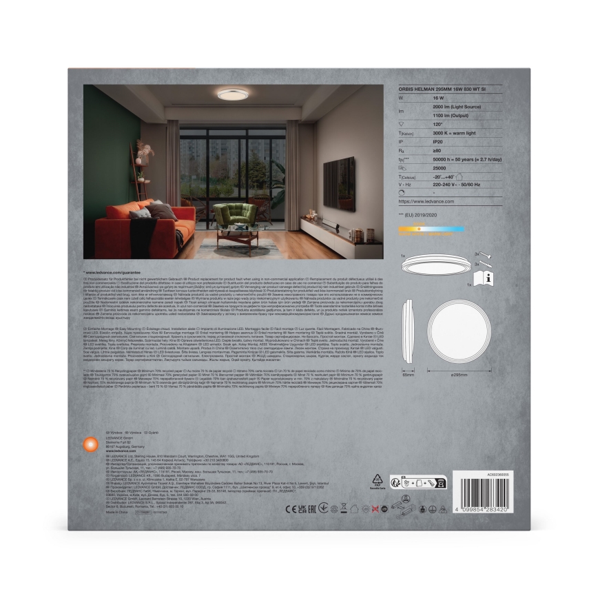 Ledvance - Plafoniera LED ORBIS HELMAN LED/16W/230V diametro 29,5 cm argento