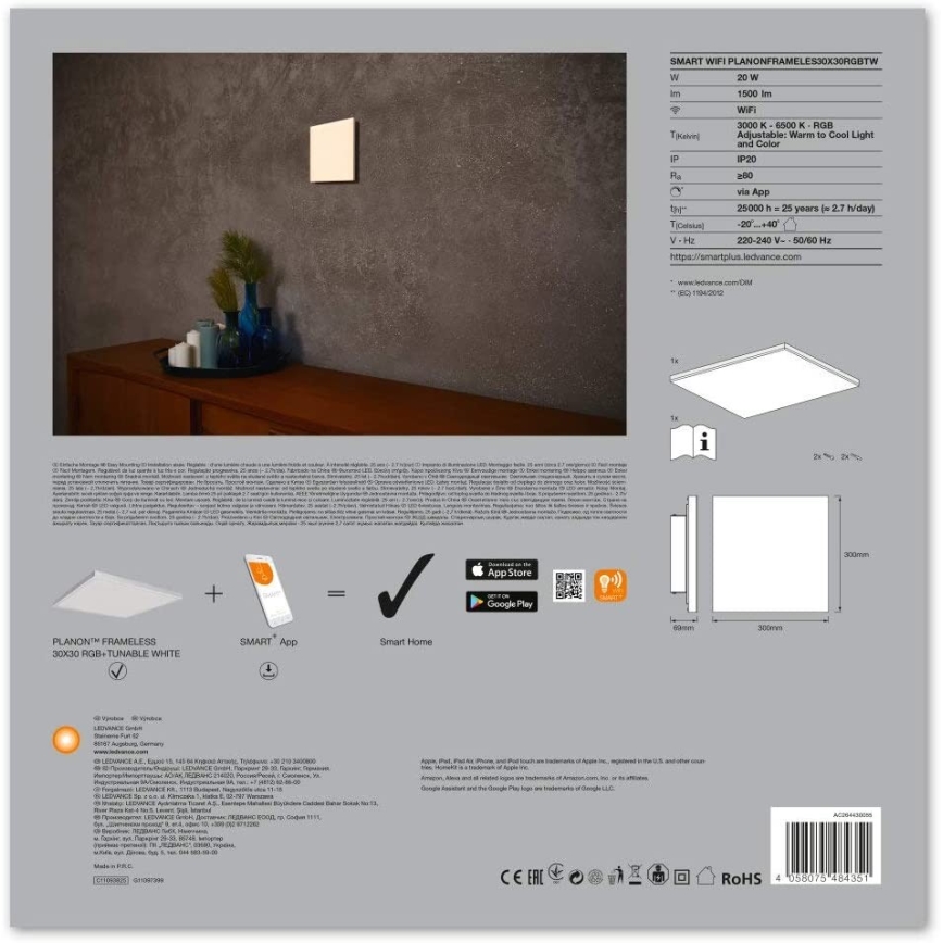 Ledvance - Plafoniera LED RGB dimmerabile SMART+ FRAMELESS LED/20W/230V Wi-Fi