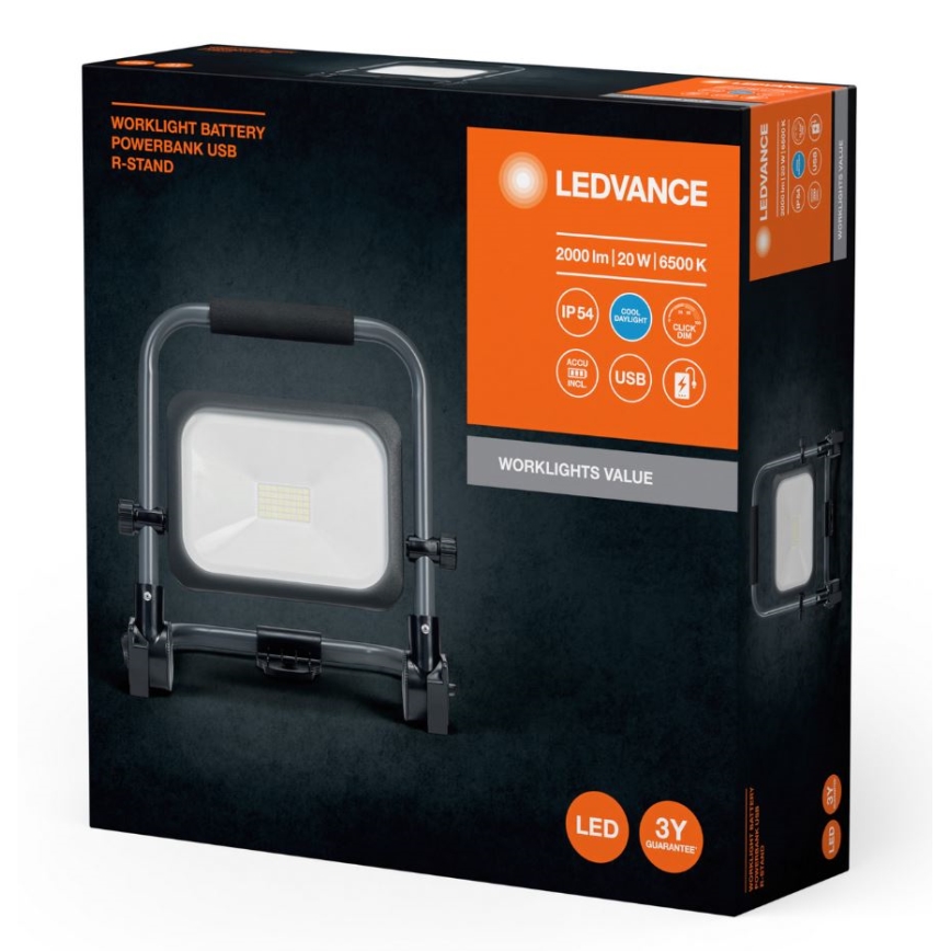 Ledvance - LED Dimmerabile per esterni ricaricabile per riflettore WORKLIGHT BATTERY LED/20W/5V 2200 mAh IP54