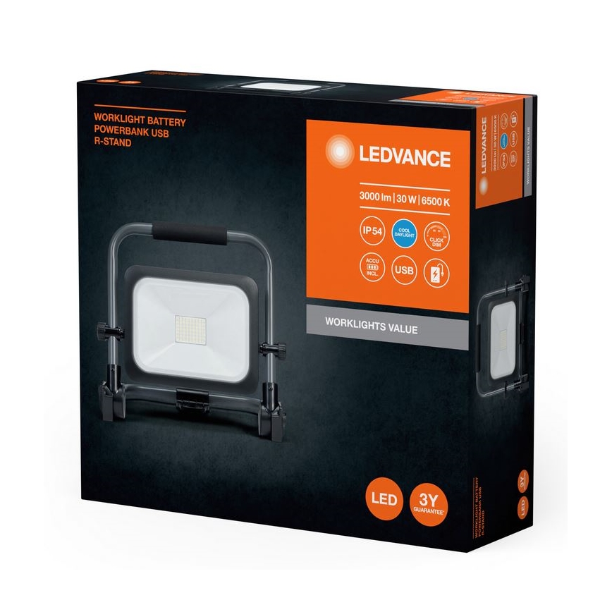 Ledvance - LED Dimmerabile per esterni ricaricabile per riflettore WORKLIGHT BATTERY LED/30W/5V 2200 mAh IP54