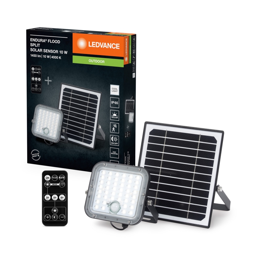 Ledvance - LED Faro solare dimmerabile con sensore di movimento e crepuscolare FLOOD SPLIT LED/10W/3,2V 5000 mAh IP65 + telecomando