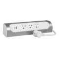 Legrand 049406 - Cavo di prolunga a 3 prese, Tipo E, con porte USB-A e USB-C, 1 m, argento/bianco