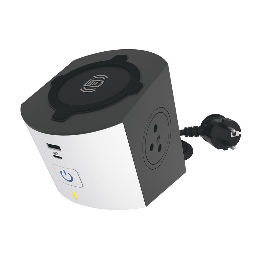 Legrand 049412 - Sdoppiatore di prese con interruttore 2Z Tipo E + USB-A + USB-C e ricarica wireless 10W 2m bianco