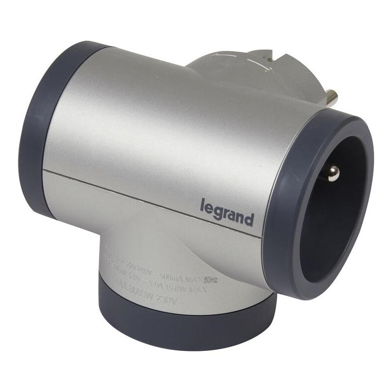Legrand 049439 - Multipresa rotante 2Z Tipo E + USB-A + USB-C argento/nero