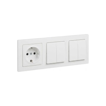 Legrand - 2x doppio interruttore in serie n. 5 e presa domestica SCHUKO con cornice SUNO 250V bianca
