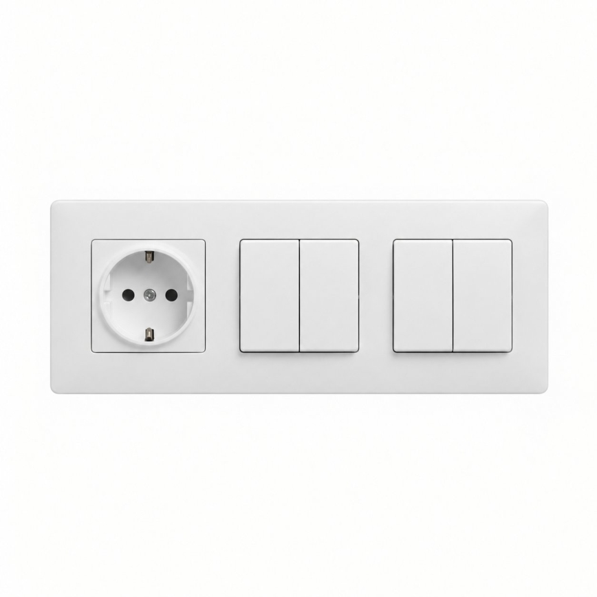 Legrand - 2x interruttore doppio in serie n. 5 e presa domestica SCHUKO con placca NILOE STEP 250V bianco