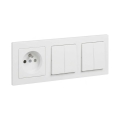 Legrand - 2x Interruttore doppio seriale č. 5 e presa domestica con cornice SUNO 250V bianco