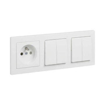 Legrand - 2x Interruttore doppio seriale č. 5 e presa domestica con cornice SUNO 250V bianco