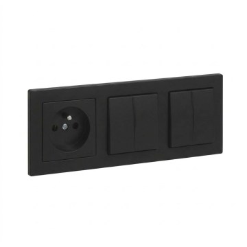 Legrand - 2x Interruttore doppio serie č. 5 e presa domestica con placca SUNO 250V nera