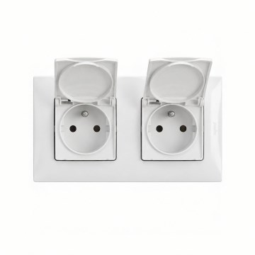 Legrand - Doppia presa da esterno per uso domestico con cornice NILOE 250V IP44 bianca