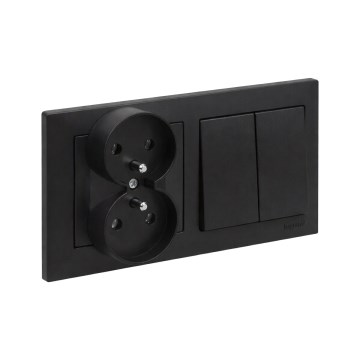 Legrand - Doppia presa domestica e doppio interruttore serie n. 5 con cornice SUNO 250V nero