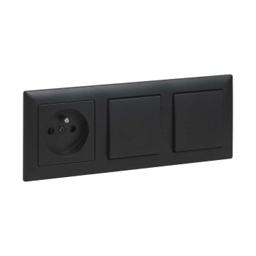 Legrand - Doppio interruttore unipolare n. 1 e presa domestica con cornice SUNO 250V, nero