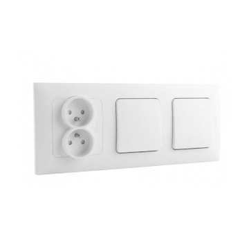 Legrand - Doppio interruttore unipolare n. 1 e presa domestica doppia con placca NILOE 250V bianco