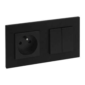 Legrand - Interruttore doppio per scala 6+6 e presa domestica con cornice NILOE STEP 250V nero