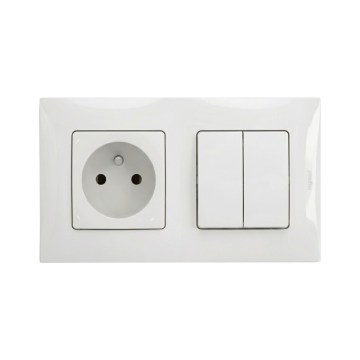 Legrand - Interruttore doppio serie n. 5 e presa domestica con cornice NILOE 250V bianco