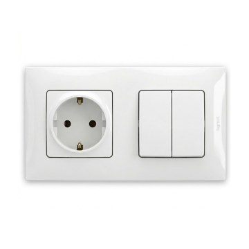 Legrand - Interruttore doppio serie n. 5 e presa domestica SCHUKO con cornice NILOE 250V bianca