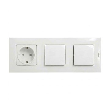 Legrand - Interruttore doppio unipolare n. 1 e presa domestica SCHUKO con placca NILOE 250V bianca