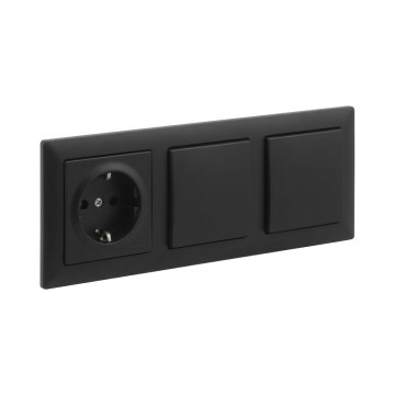 Legrand - Interruttore doppio unipolare n. 1 e presa domestica SCHUKO con placca SUNO 250V nera