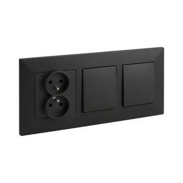 Legrand - Interruttore doppio unipolare n. 1 e presa doppia domestica con cornice NILOE STEP 250V nero