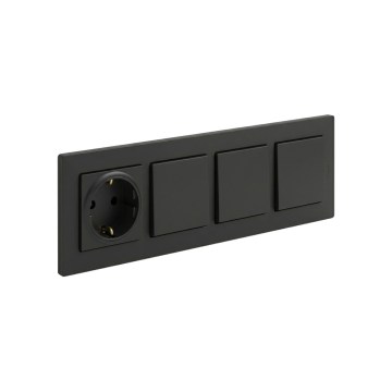 Legrand - Interruttore unipolare triplo n. 1 e presa domestica SCHUKO con placca NILOE STEP 250V nero