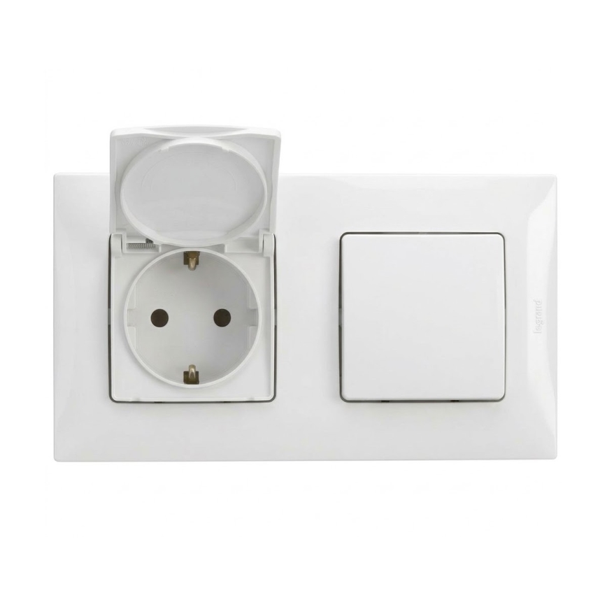 Legrand - Presa da esterno per uso domestico e 1 interruttore unipolare con placca NILOE 250V IP44 bianco