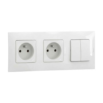 Legrand - Presa domestica doppia e doppio interruttore in serie n. 5 con cornice NILOE 250V, bianco