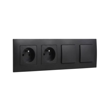 Legrand - Presa domestica doppia e doppio interruttore unipolare n. 1 con cornice NILOE 250V nera