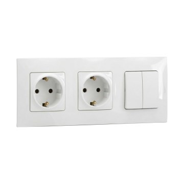 Legrand - Presa domestica doppia SCHUKO e doppio interruttore serie n. 5 con cornice NILOE 250V bianco