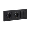Legrand - Presa domestica doppia SCHUKO e interruttore doppio seriale n. 5 con placca SUNO 250V nero