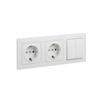 Legrand - Presa domestica doppia SCHUKO e interruttore doppio serie n. 5 con cornice SUNO 250V bianco