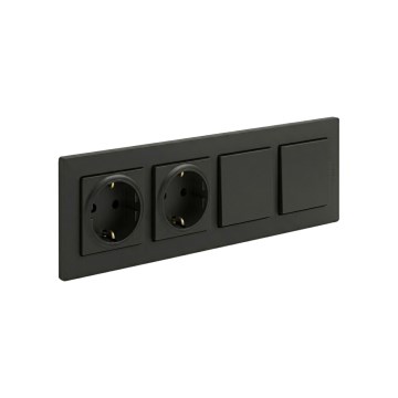 Legrand - Presa domestica doppia SCHUKO e interruttore doppio unipolare n. 1 con cornice NILOE STEP 250V nero