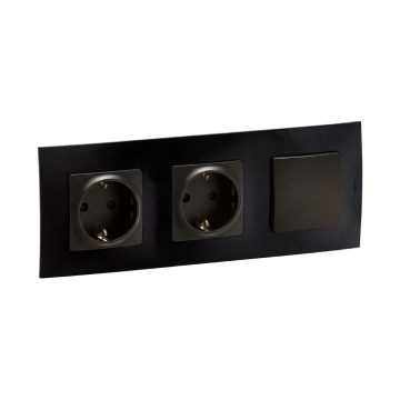 Legrand - Presa domestica doppia SCHUKO e interruttore unipolare n. 1 con cornice NILOE 250V nero