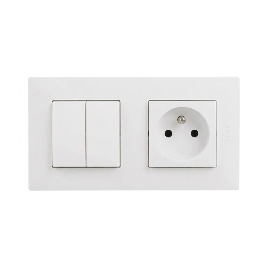 Legrand - Presa domestica e interruttore doppio a serie n. 5 con cornice NILOE STEP 250V bianco