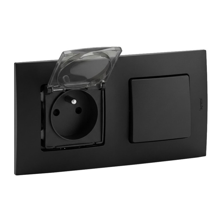 Legrand - Presa domestica e interruttore unipolare 1 modulo con cornice NILOE 250V nero