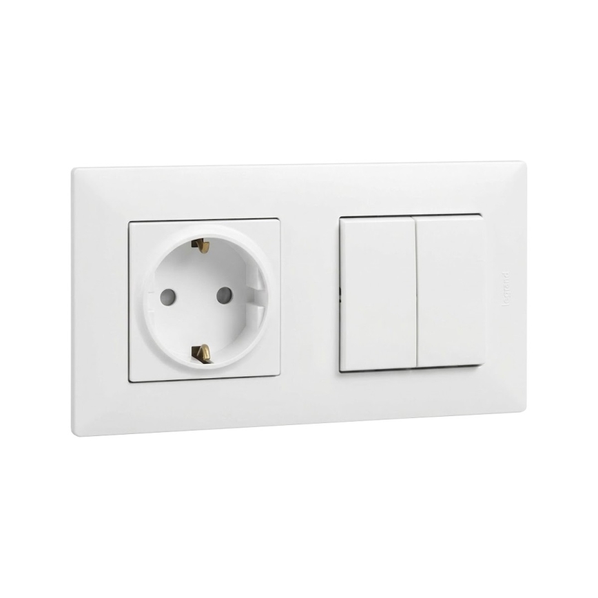 Legrand - Presa domestica SCHUKO e doppio interruttore in serie n. 5 con cornice NILOE STEP 250 V bianca