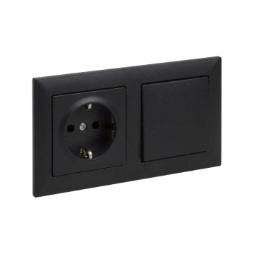 Legrand - Presa domestica SCHUKO e interruttore unipolare n. 1 con placca SUNO 250 V nera