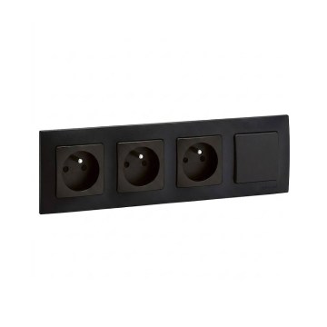 Legrand - Presa domestica tripla e interruttore unipolare n. 1 con cornice NILOE 250V nero