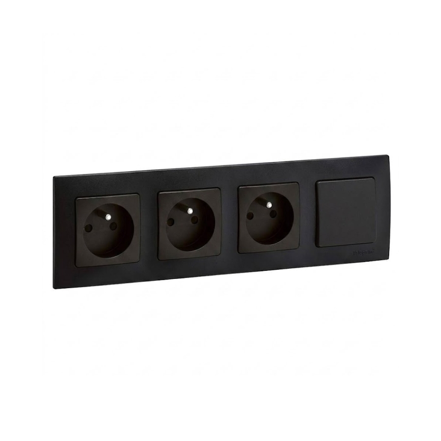 Legrand - Presa domestica tripla e interruttore unipolare n. 1 con cornice NILOE 250V nero